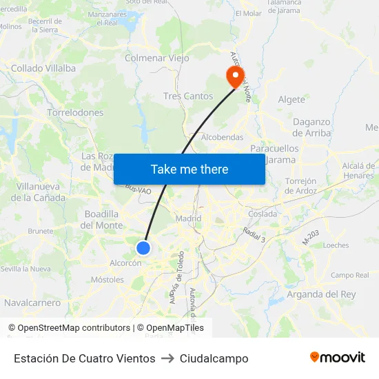 Estación De Cuatro Vientos to Ciudalcampo map