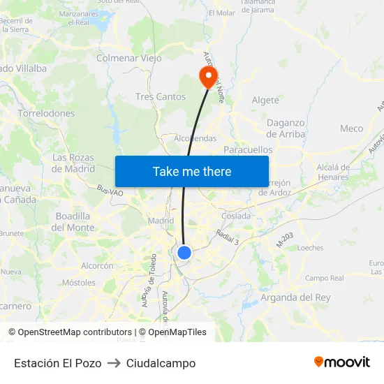 Estación El Pozo to Ciudalcampo map