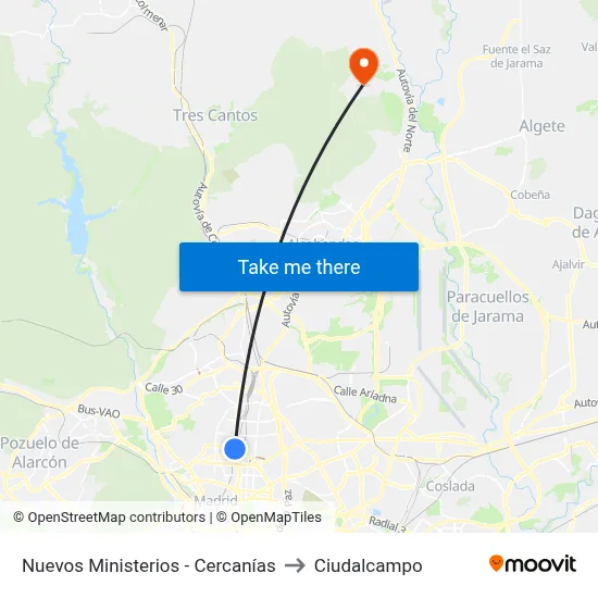 Nuevos Ministerios - Cercanías to Ciudalcampo map