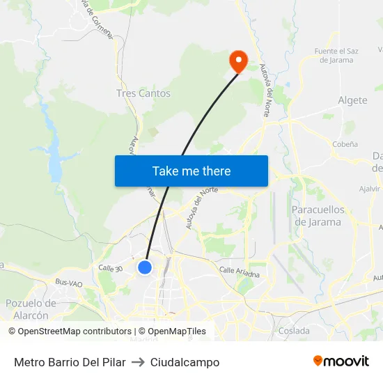 Metro Barrio Del Pilar to Ciudalcampo map