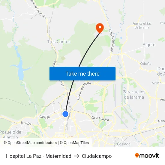 Hospital La Paz - Maternidad to Ciudalcampo map