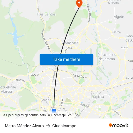 Metro Méndez Álvaro to Ciudalcampo map