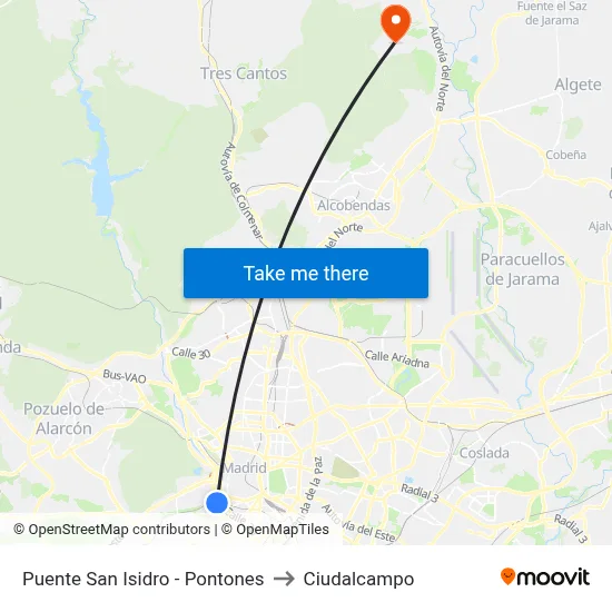 Puente San Isidro - Pontones to Ciudalcampo map