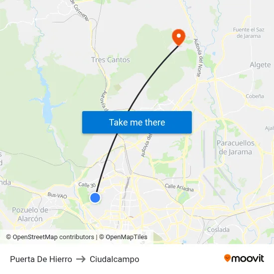 Puerta De Hierro to Ciudalcampo map