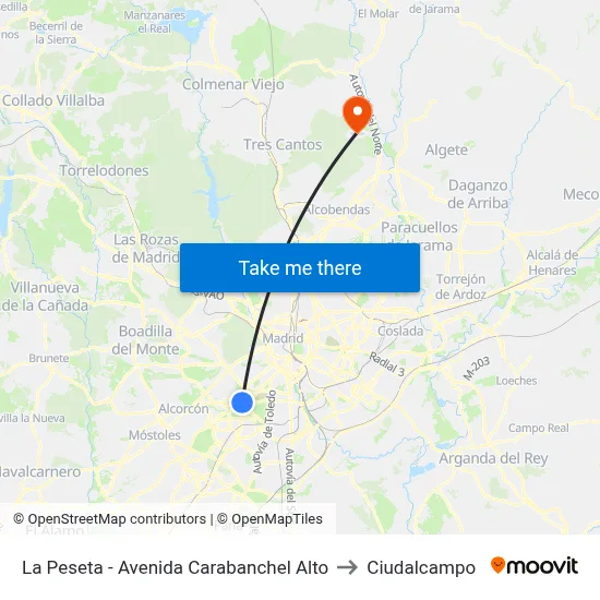 La Peseta - Avenida Carabanchel Alto to Ciudalcampo map