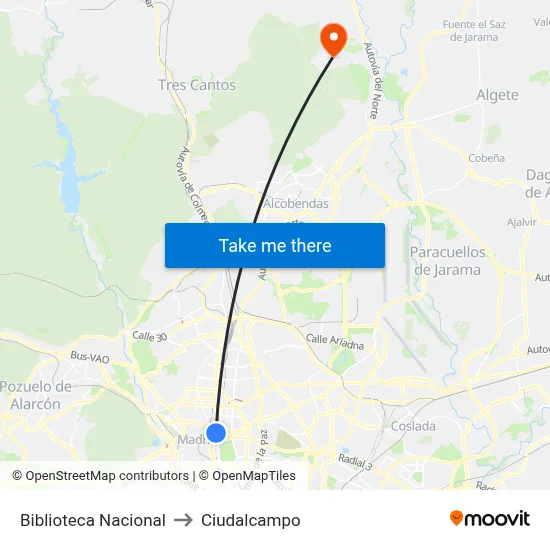 Biblioteca Nacional to Ciudalcampo map