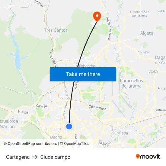 Cartagena to Ciudalcampo map
