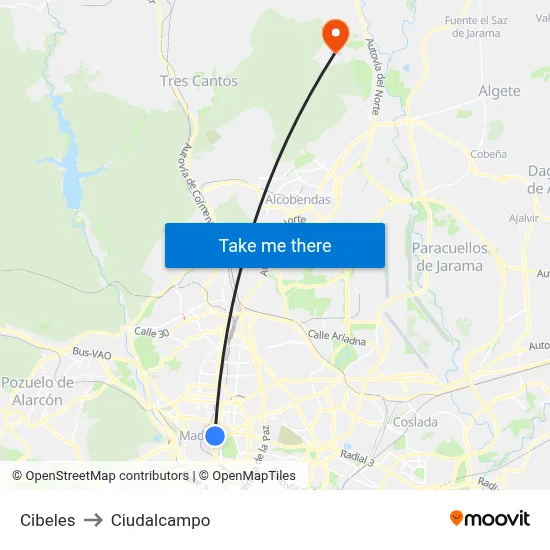 Cibeles to Ciudalcampo map