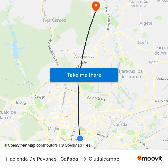 Hacienda De Pavones - Cañada to Ciudalcampo map