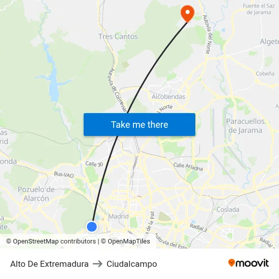 Alto De Extremadura to Ciudalcampo map