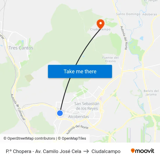 P.º Chopera - Av. Camilo José Cela to Ciudalcampo map
