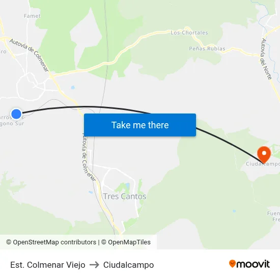 Est. Colmenar Viejo to Ciudalcampo map