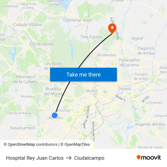 Hospital Rey Juan Carlos to Ciudalcampo map