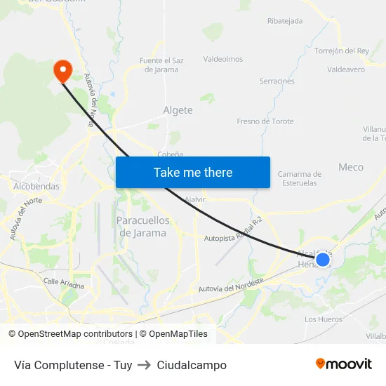 Vía Complutense - Tuy to Ciudalcampo map