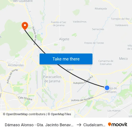 Dámaso Alonso - Gta. Jacinto Benavente to Ciudalcampo map