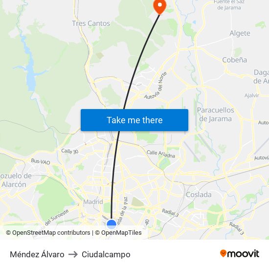 Méndez Álvaro to Ciudalcampo map