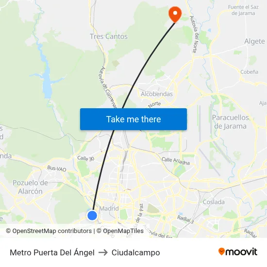 Metro Puerta Del Ángel to Ciudalcampo map
