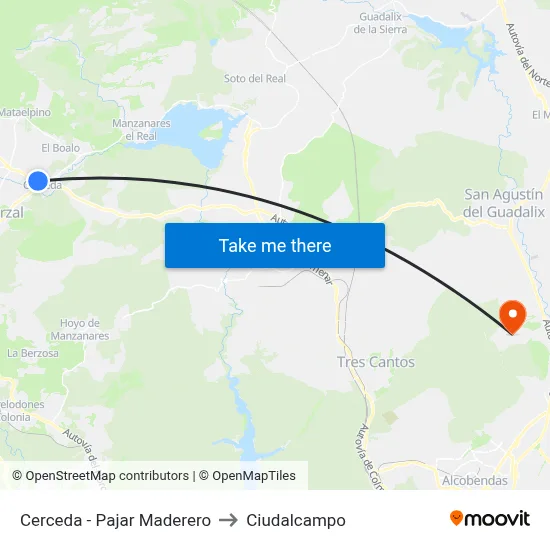 Cerceda - Pajar Maderero to Ciudalcampo map