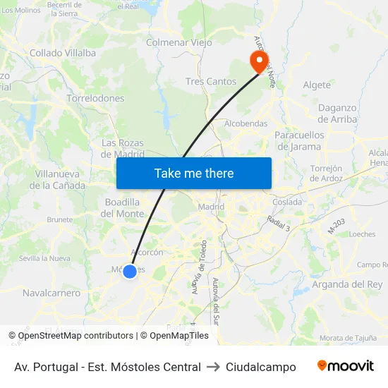 Av. Portugal - Est. Móstoles Central to Ciudalcampo map