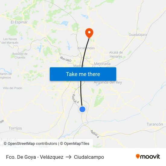 Fco. De Goya - Velázquez to Ciudalcampo map