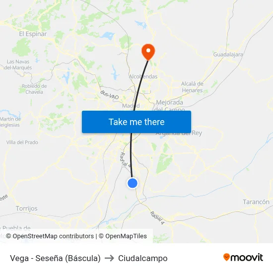 Vega - Seseña (Báscula) to Ciudalcampo map