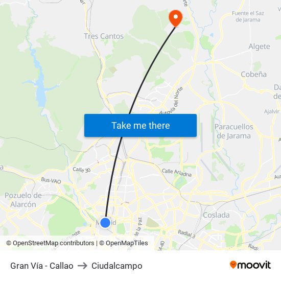 Gran Vía - Callao to Ciudalcampo map