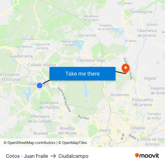 Cotos - Juan Fraile to Ciudalcampo map