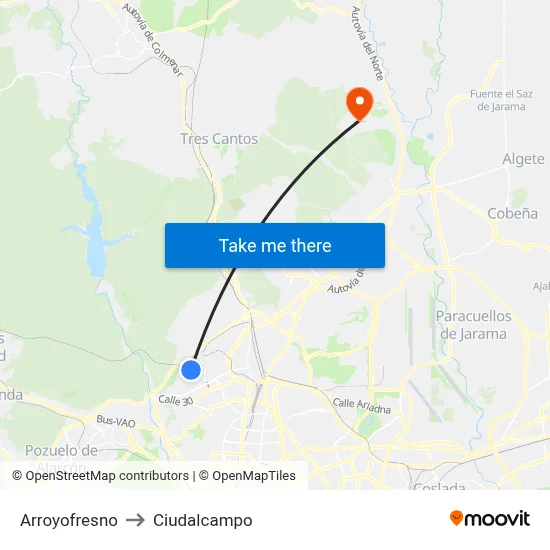 Arroyofresno to Ciudalcampo map