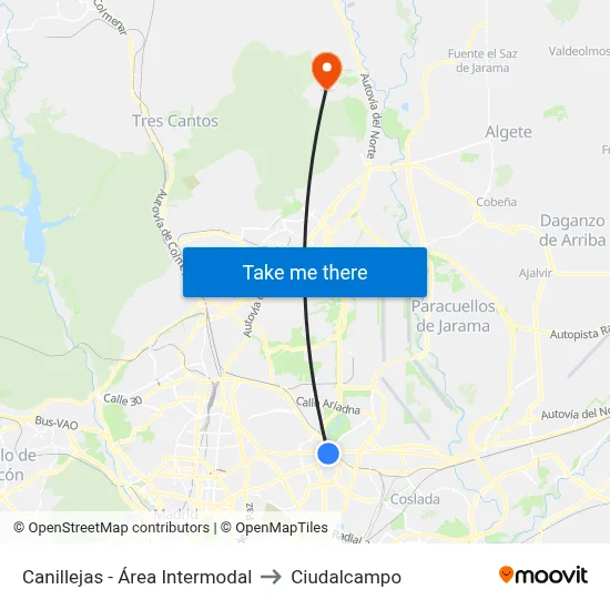 Canillejas - Área Intermodal to Ciudalcampo map