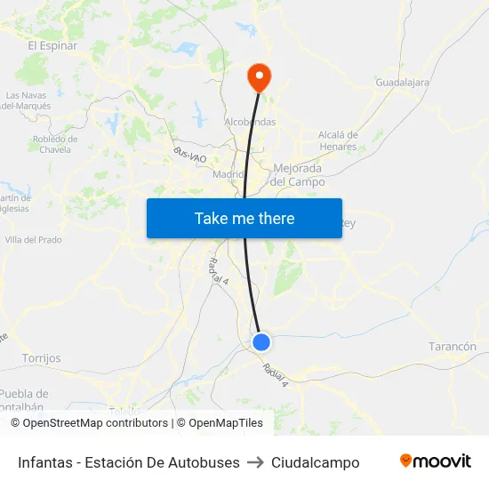 Infantas - Estación De Autobuses to Ciudalcampo map