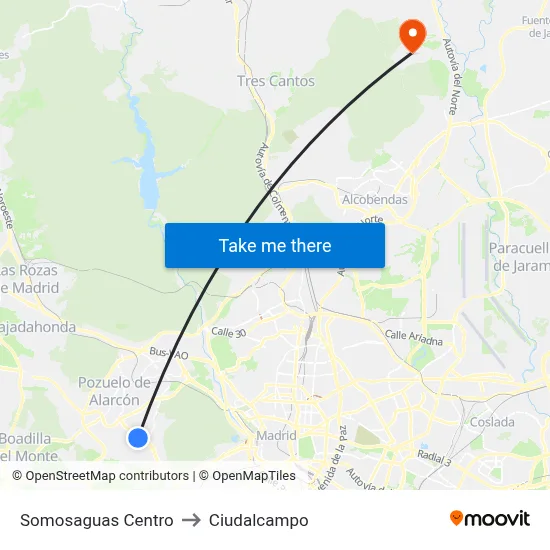 Somosaguas Centro to Ciudalcampo map