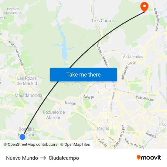 Nuevo Mundo to Ciudalcampo map