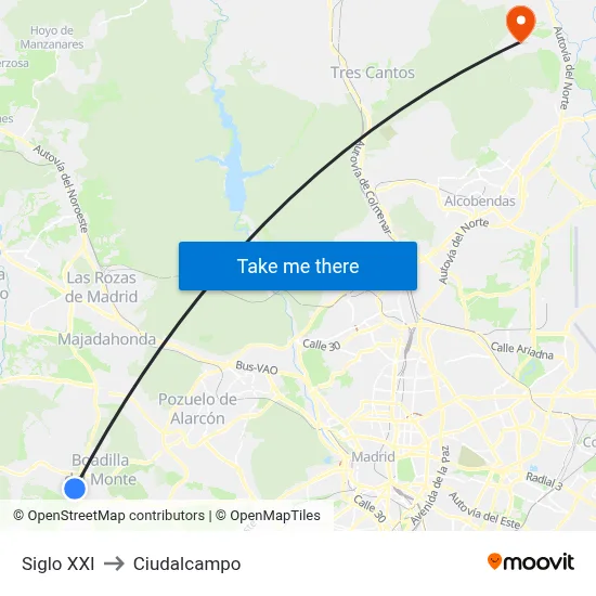 Siglo XXI to Ciudalcampo map