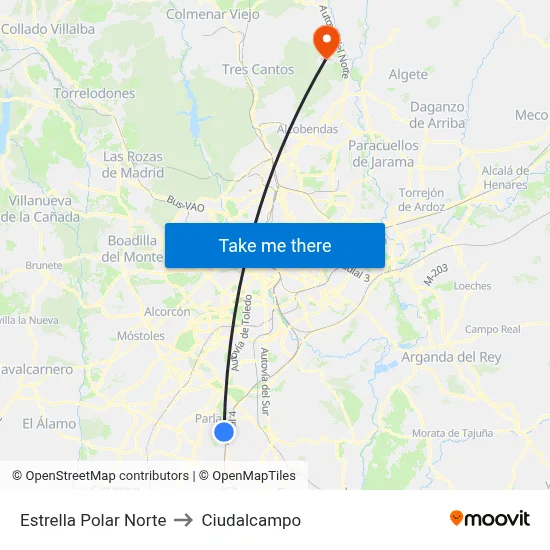 Estrella Polar Norte to Ciudalcampo map