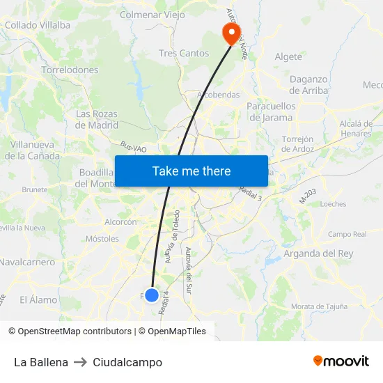 La Ballena to Ciudalcampo map