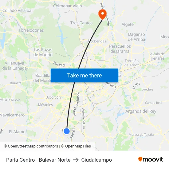 Parla Centro - Bulevar Norte to Ciudalcampo map