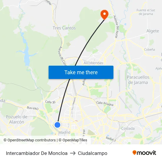 Intercambiador De Moncloa to Ciudalcampo map
