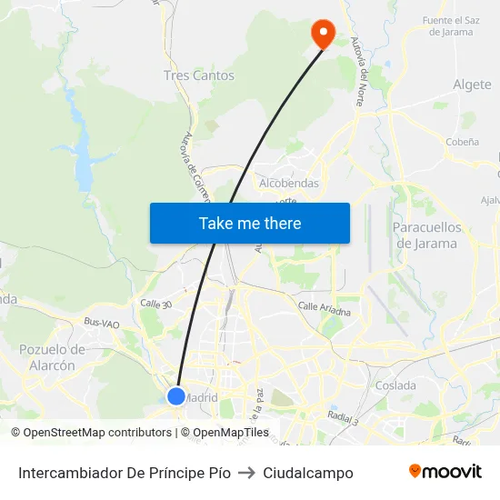 Intercambiador De Príncipe Pío to Ciudalcampo map