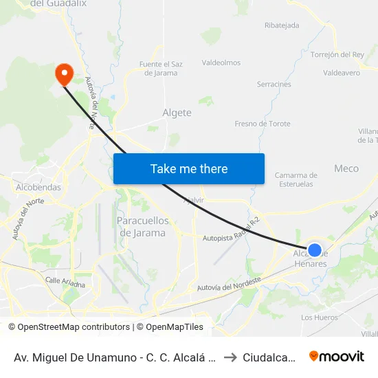 Av. Miguel De Unamuno - C. C. Alcalá Magna to Ciudalcampo map