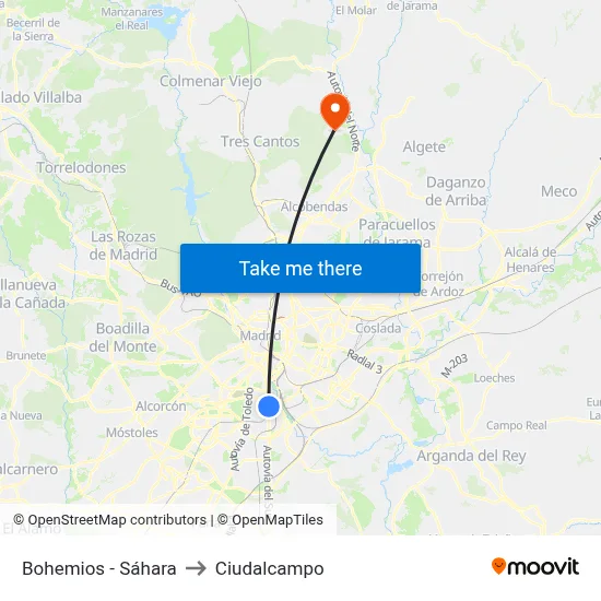 Bohemios - Sáhara to Ciudalcampo map