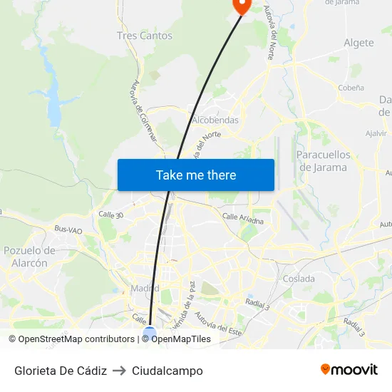 Glorieta De Cádiz to Ciudalcampo map