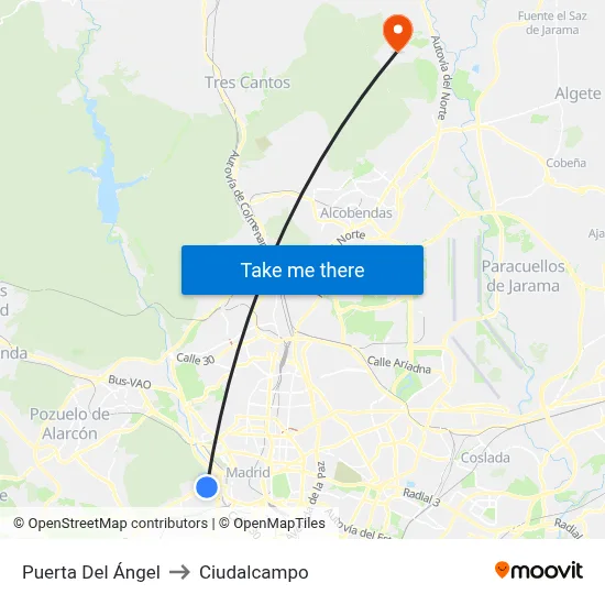 Puerta Del Ángel to Ciudalcampo map