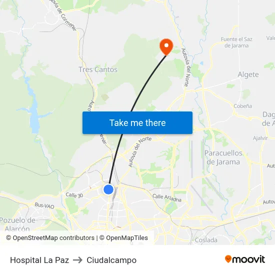 Hospital La Paz to Ciudalcampo map