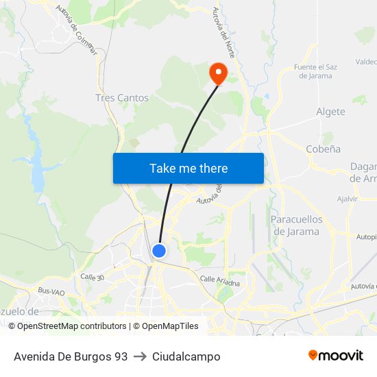 Avenida De Burgos 93 to Ciudalcampo map