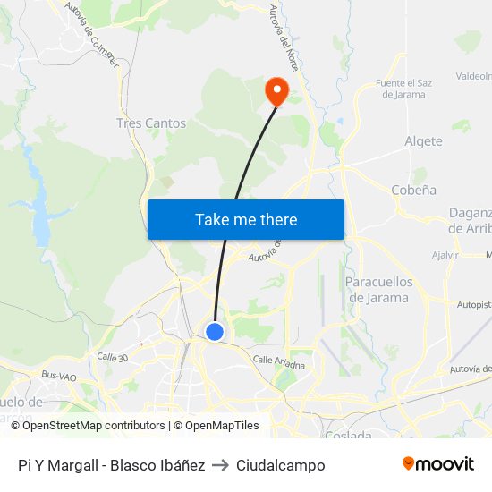 Pi Y Margall - Blasco Ibáñez to Ciudalcampo map