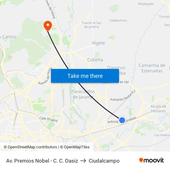 Av. Premios Nobel - C. C. Oasiz to Ciudalcampo map