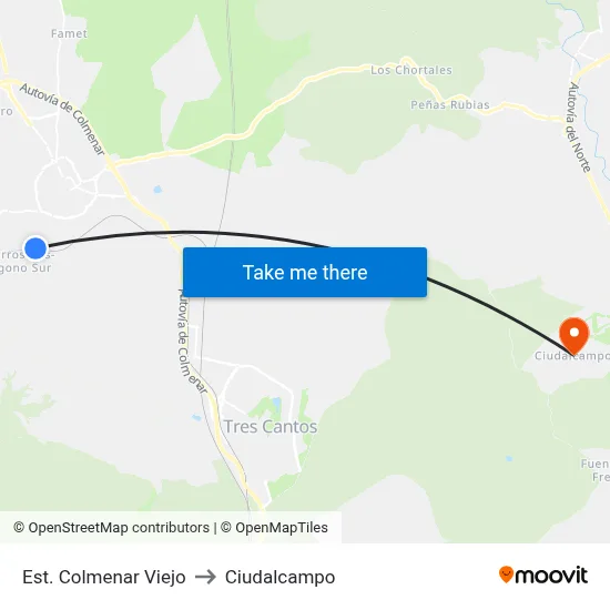Est. Colmenar Viejo to Ciudalcampo map