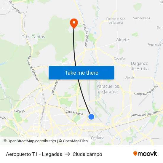 Aeropuerto T1 - Llegadas to Ciudalcampo map