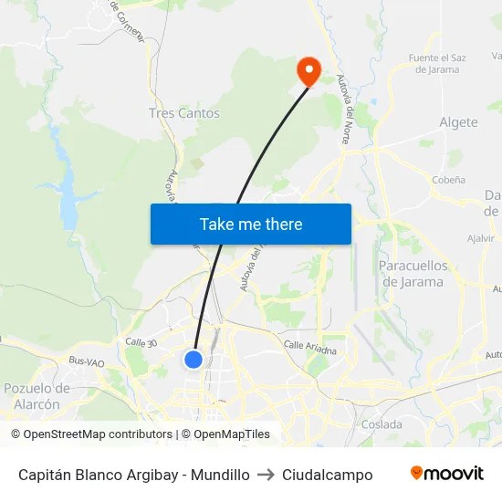 Capitán Blanco Argibay - Mundillo to Ciudalcampo map