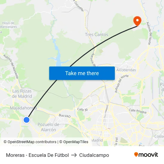 Moreras - Escuela De Fútbol to Ciudalcampo map